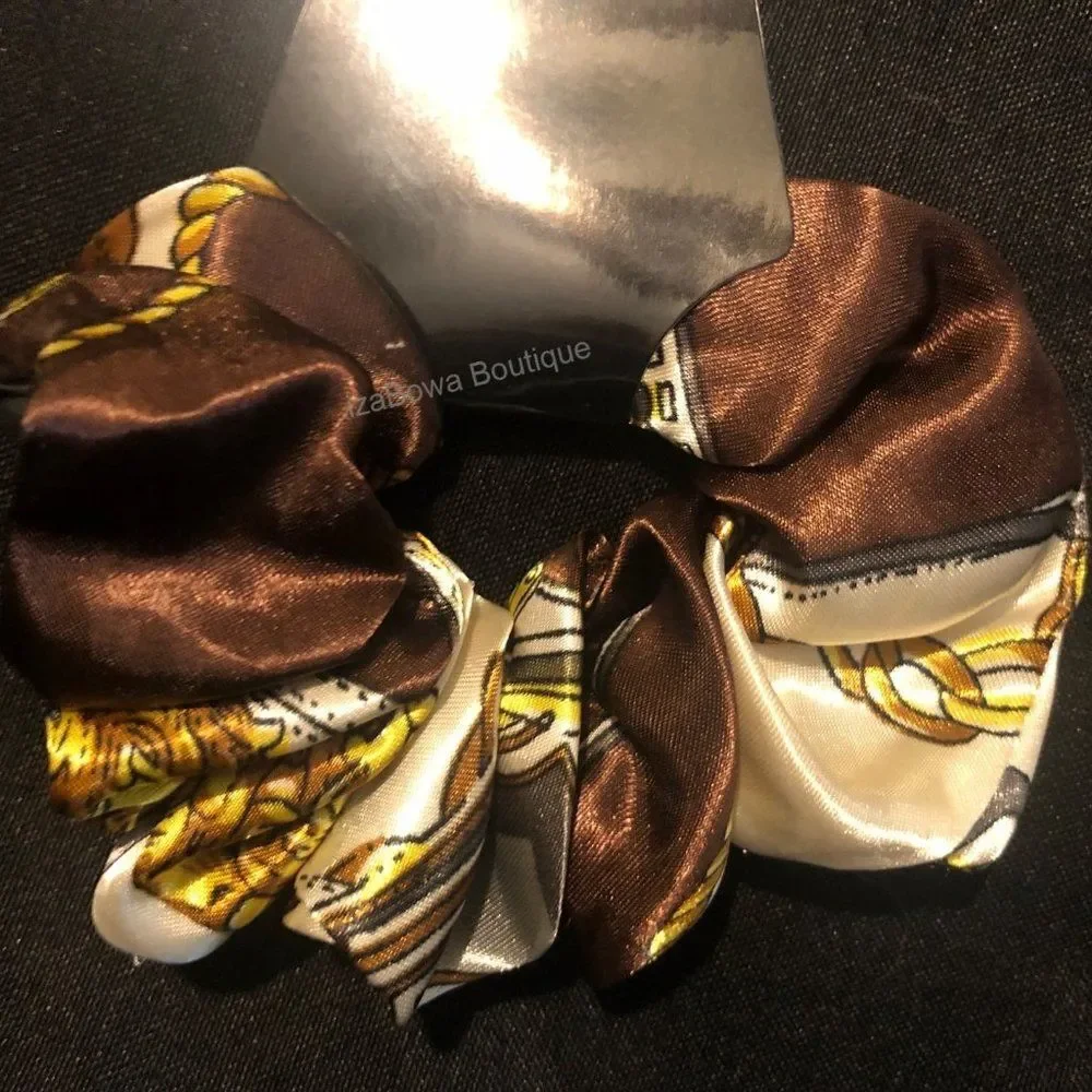 Dark Brown Chain Design Satin Scrunchie  (kids)  SC2756  Handmade NWT Boutique